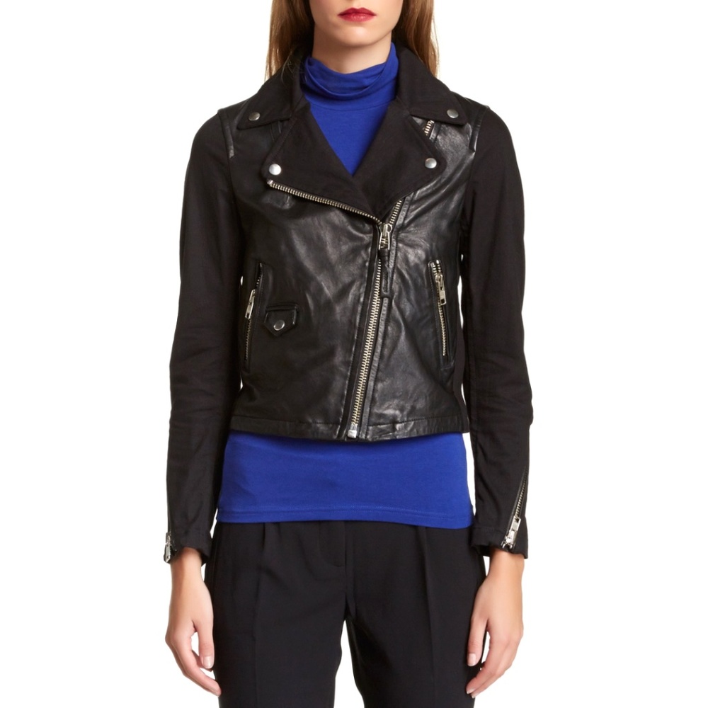 Mackage Minella Leather Canvas Biker Jacket